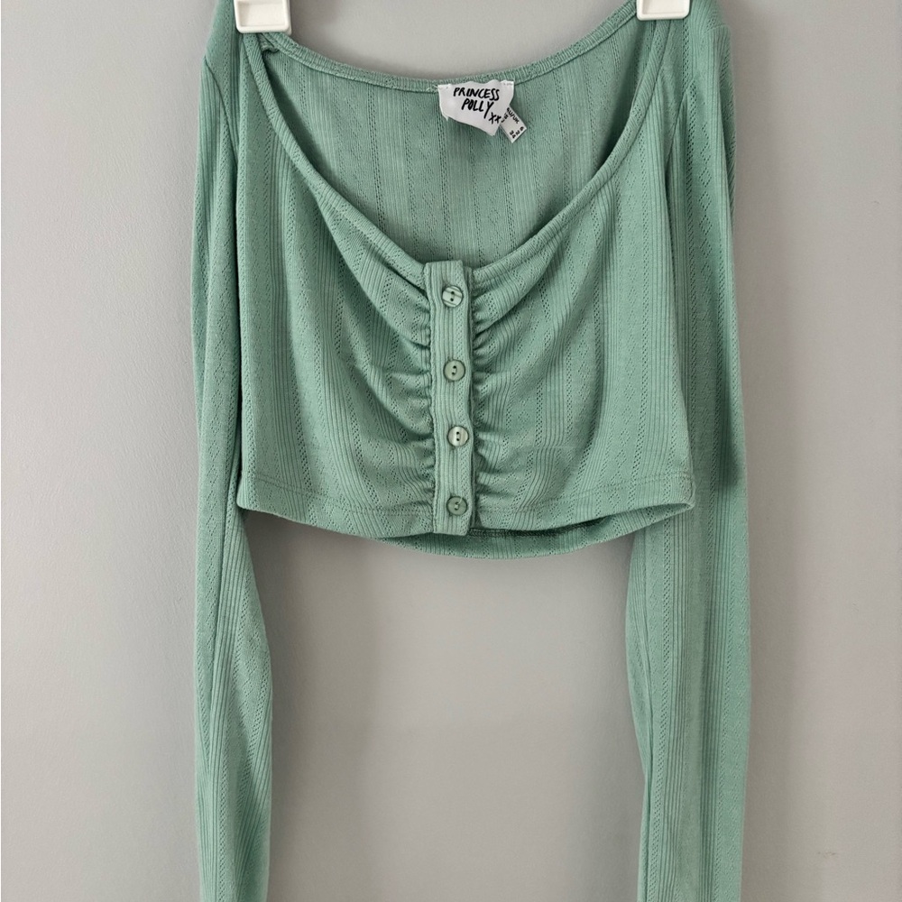 Princess Polly Teal Longsleeve Crop Top